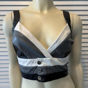 Women's Wildcat S Black White Gray Faux Leather Crop Top